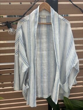 Nomad the Label - Coastal 100% Cotton Open Front Nautical Kimono Cardigan M/L
